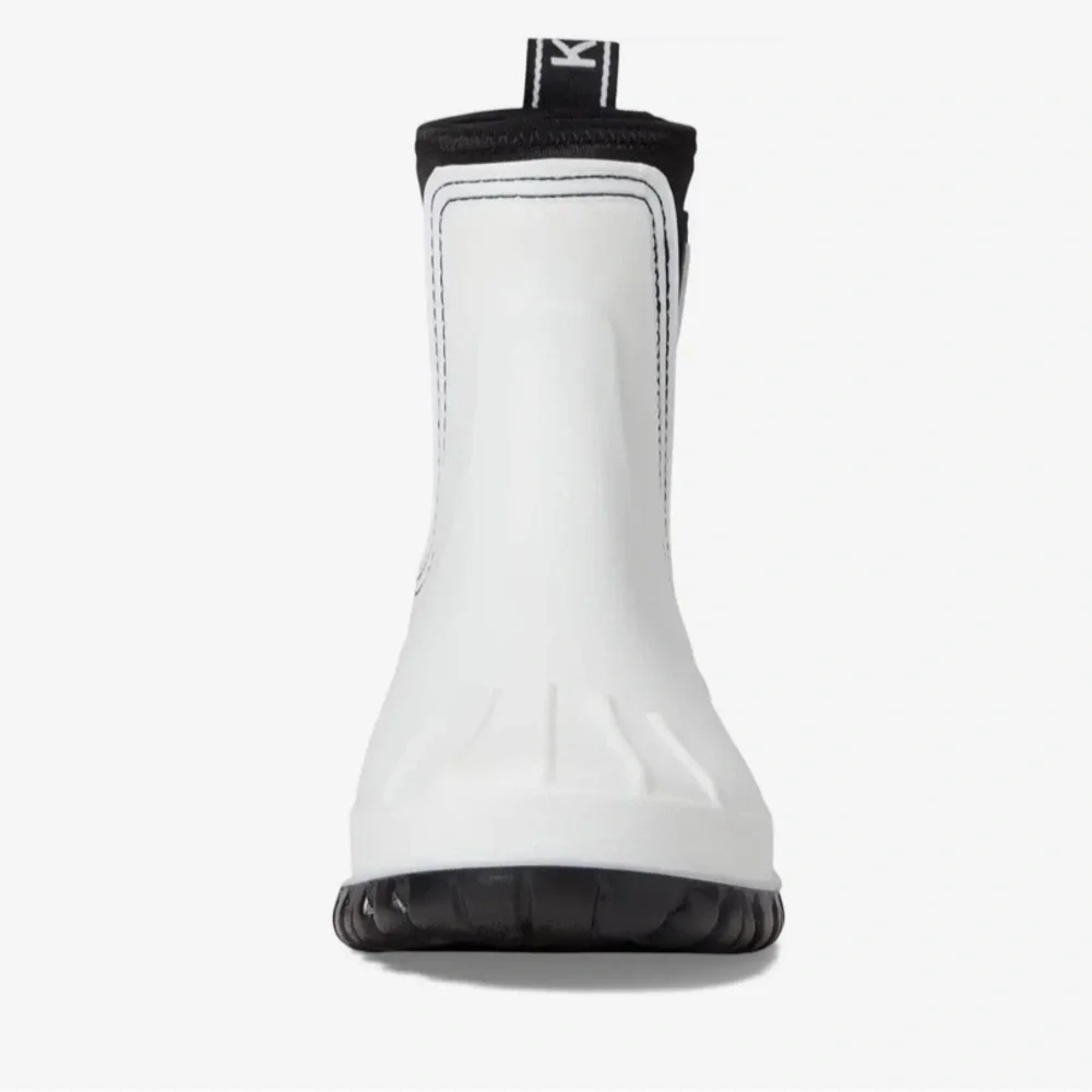 Michael Kors Tucker Optic White and Black PVC/Elastic Rain Bootie Boots - Picture 5 of 14